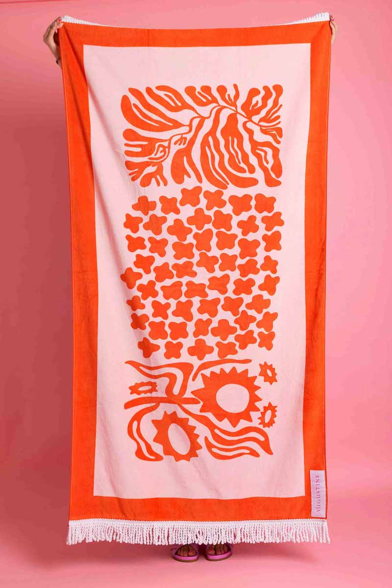 red floral beach towel