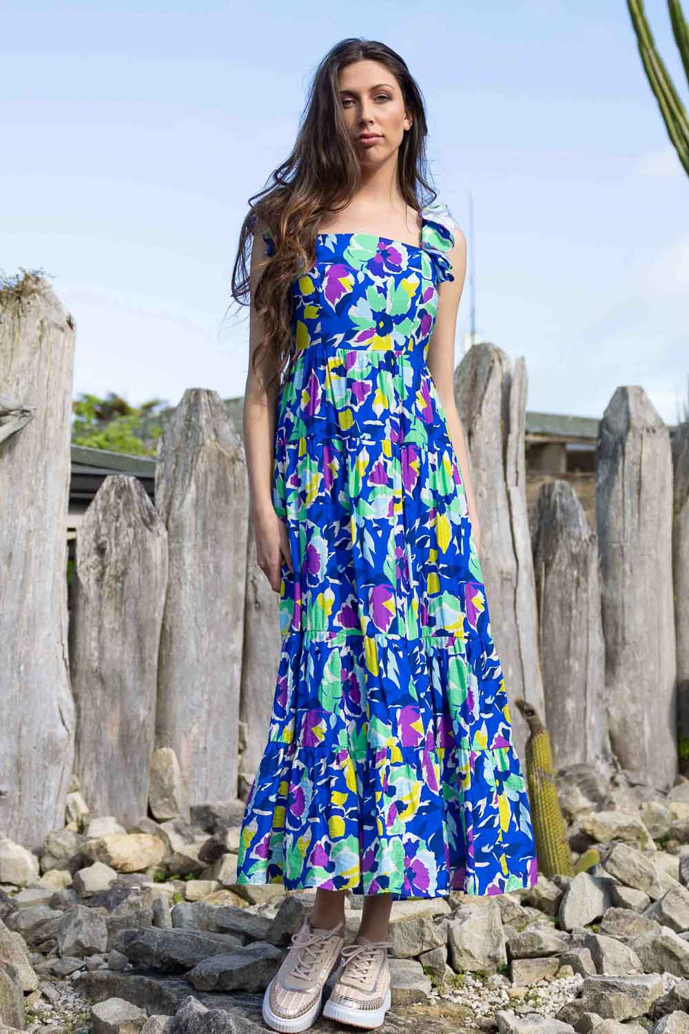 blue floral midi dress