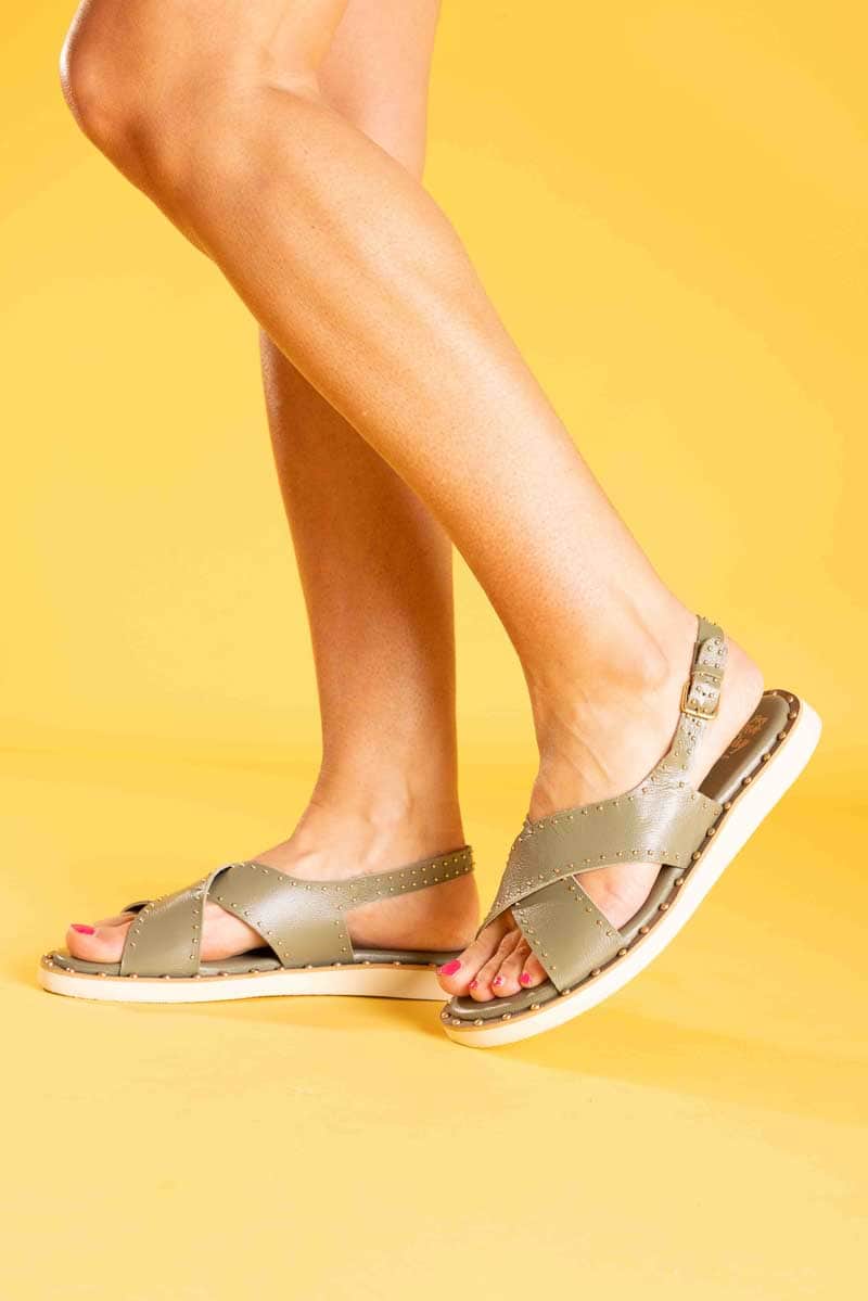 khaki green sandal studded