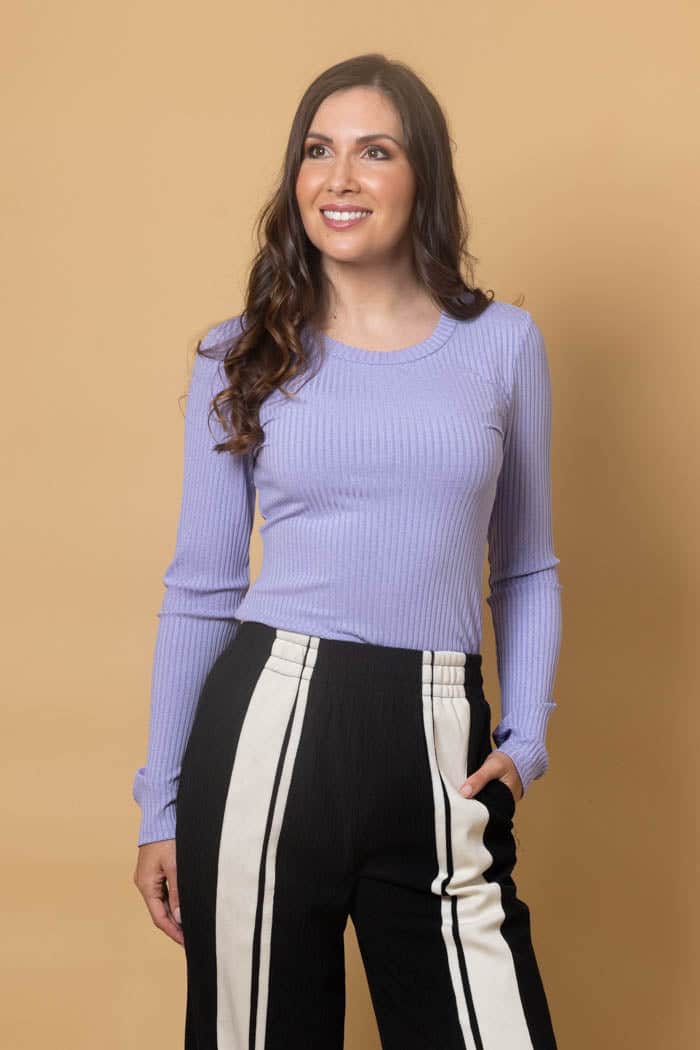 lilac ribbed sleeve top