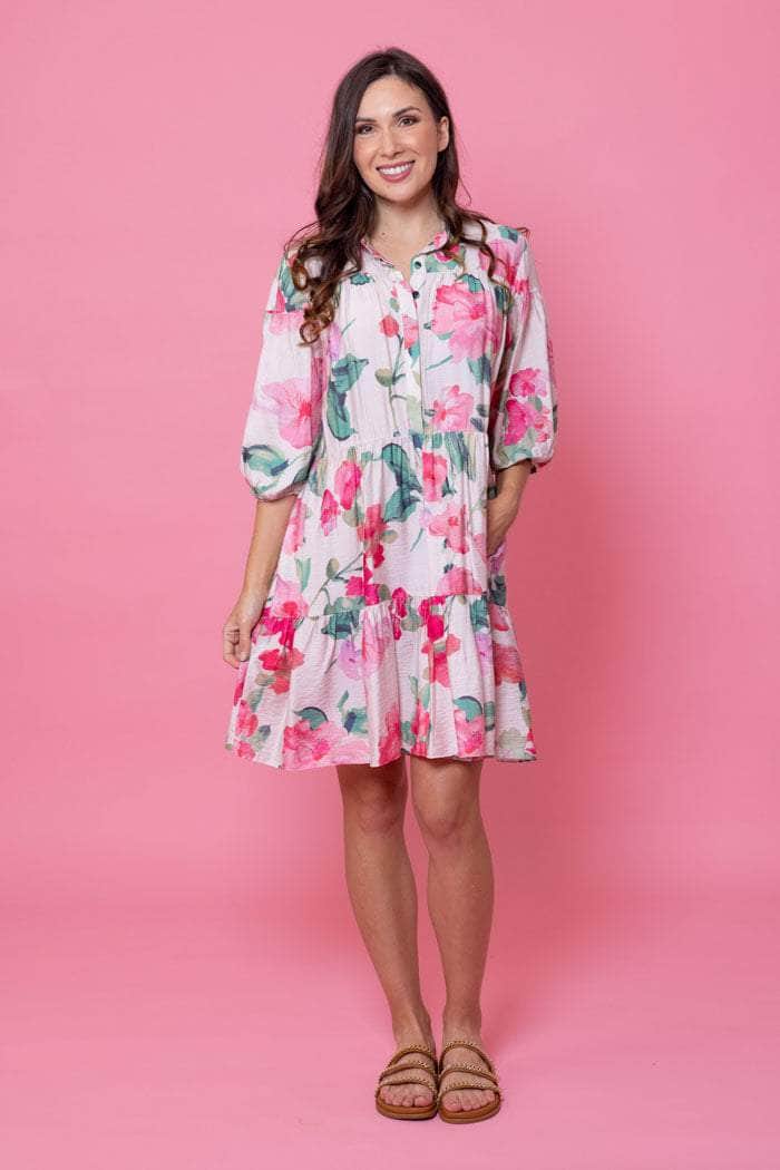 pink floral tiered dress plus size