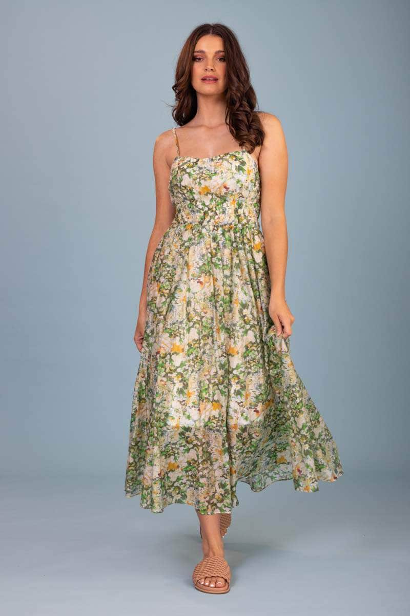 green floral midi dress
