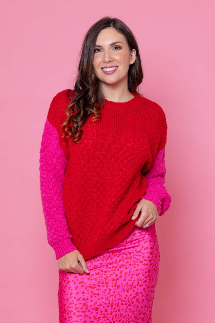 red knitted sweater