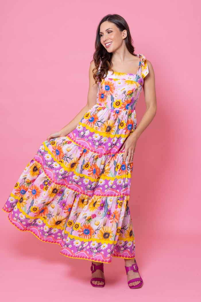 pink yellow floral dress
