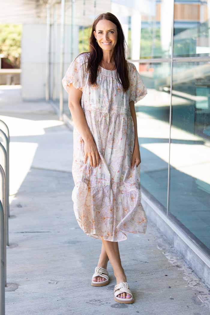 cream paisley midi dress