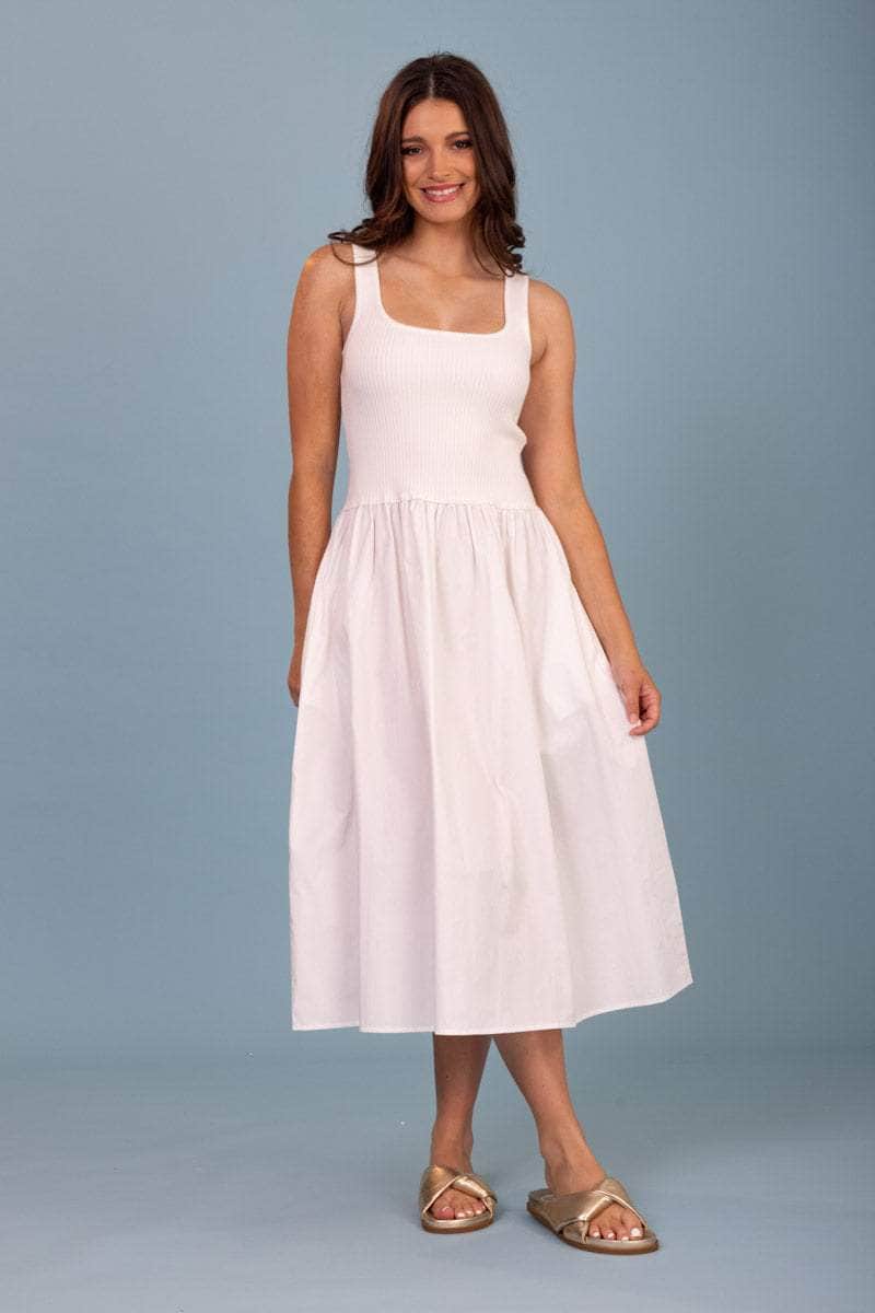 white drop waist dress