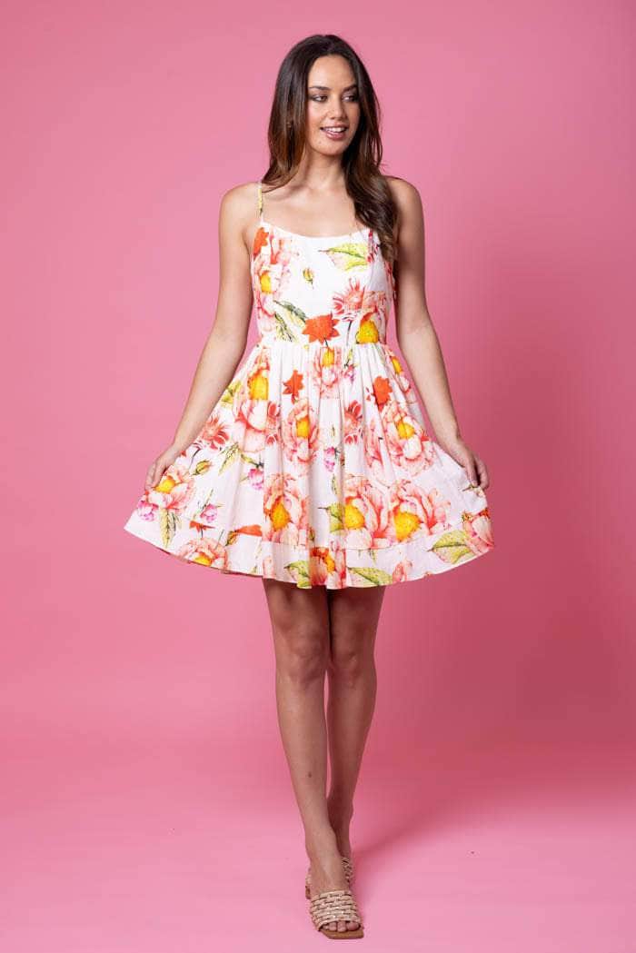 peach floral mini dress