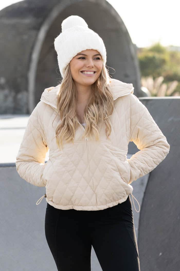 cream quilted jacket pullover