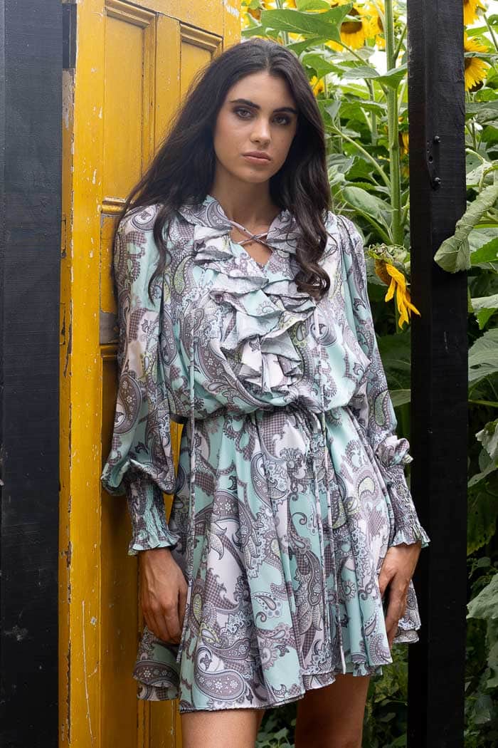 satin mint paisley mini dress