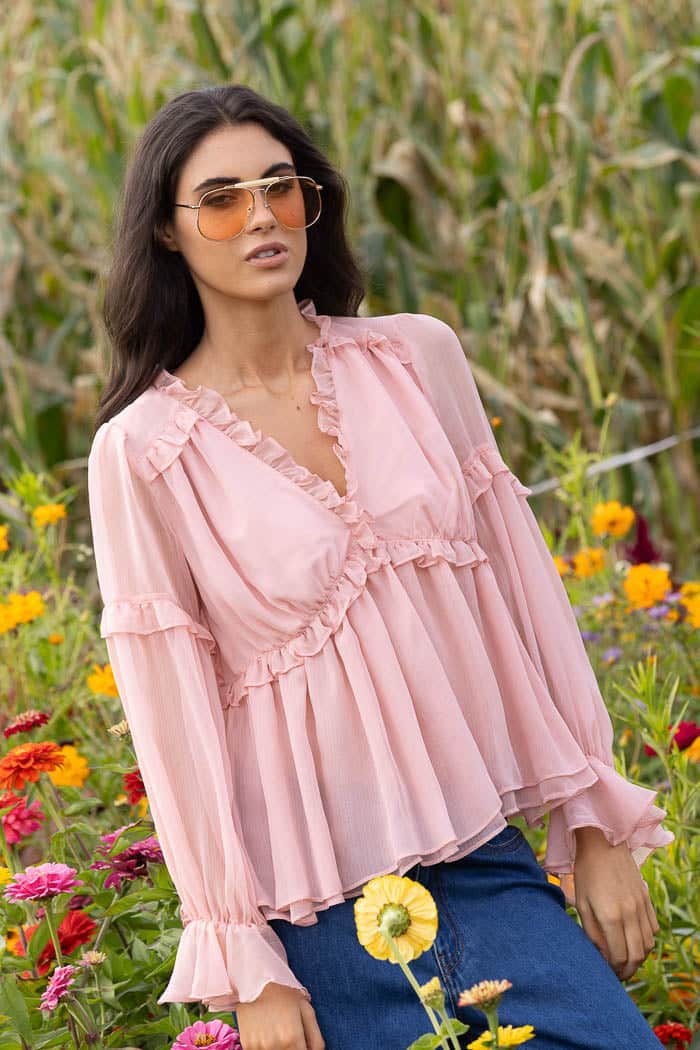 soft blush pink chiffon floaty blouse