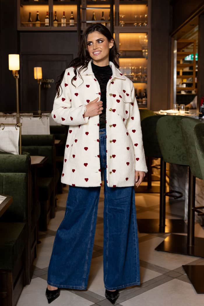 cream teddy coat with hearts
