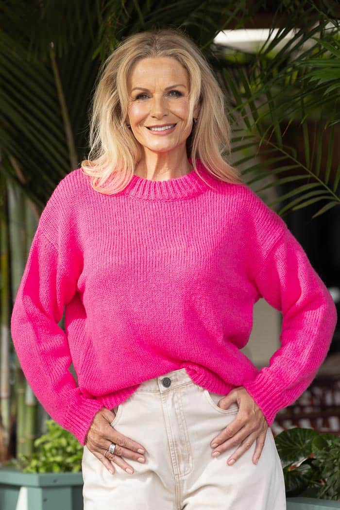 hot pink knit sweater