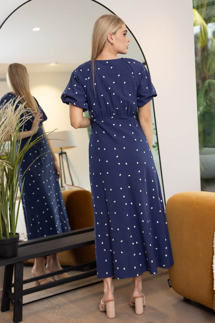 Harriet Midi Dress Navy Heart White 3