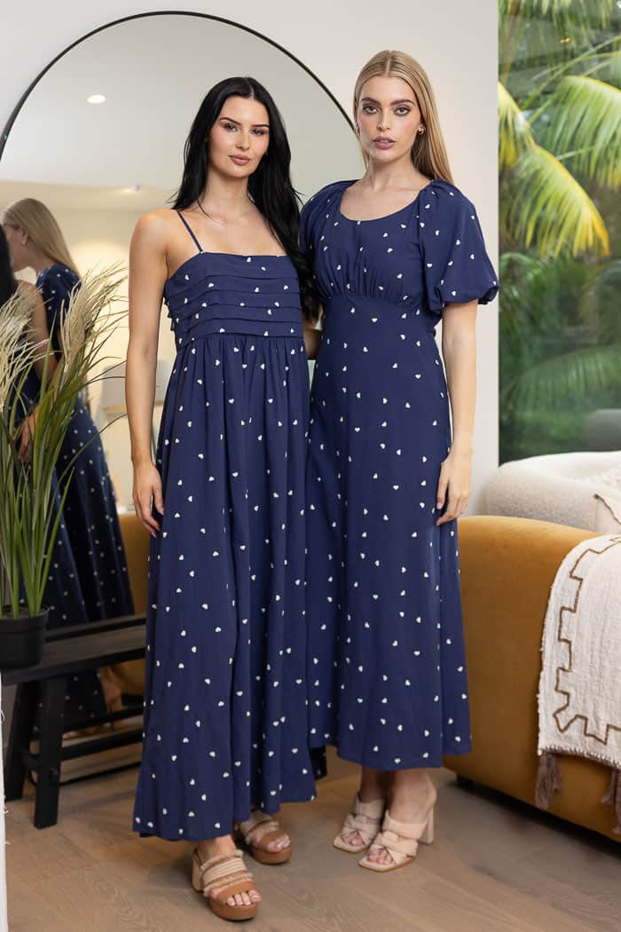 Harriet Midi Dress Navy Heart White 5