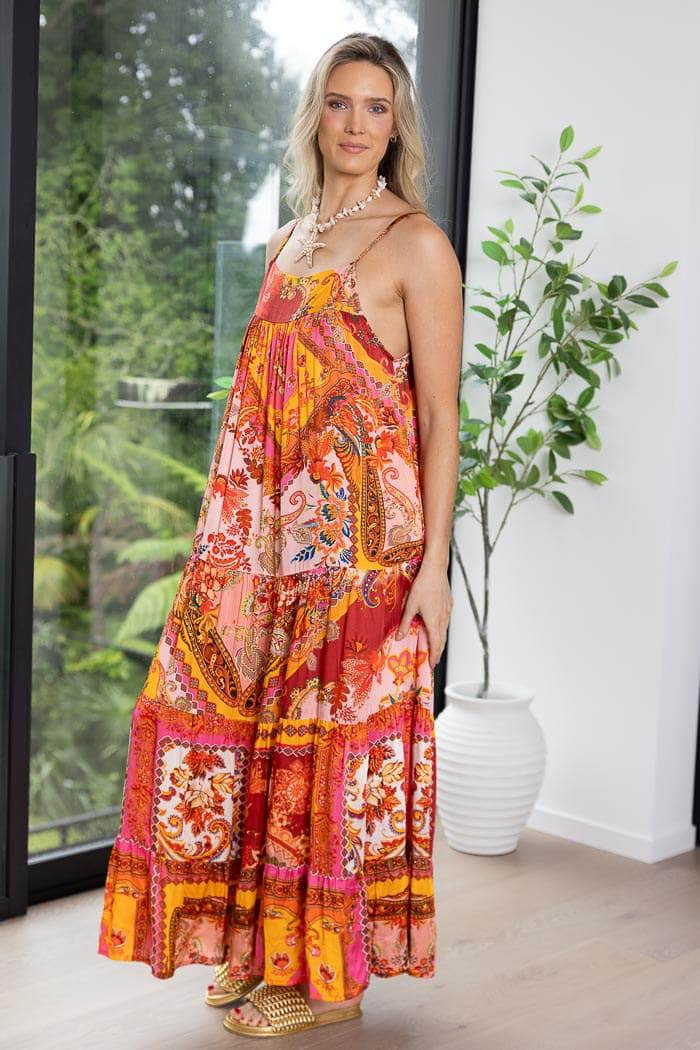 Olivia Satin Maxi Dress Patchwork Rust 2