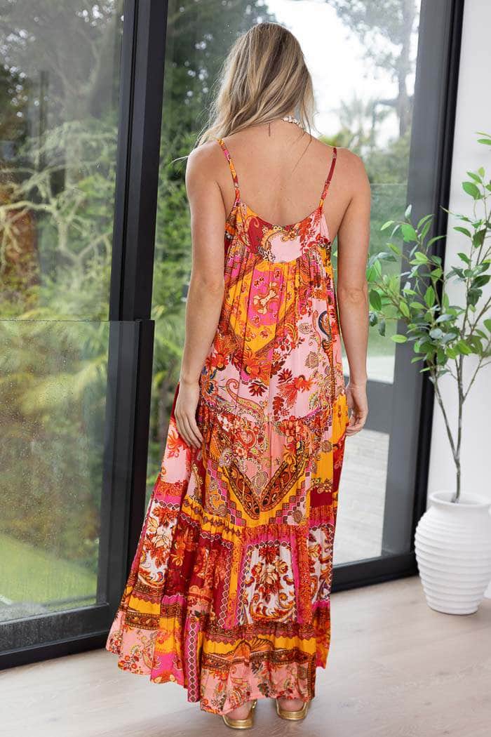 Olivia Satin Maxi Dress Patchwork Rust 3