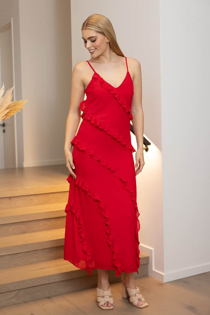 red maxi slip dress