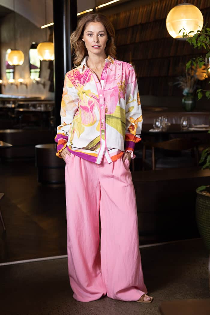 pink floral button up shirt