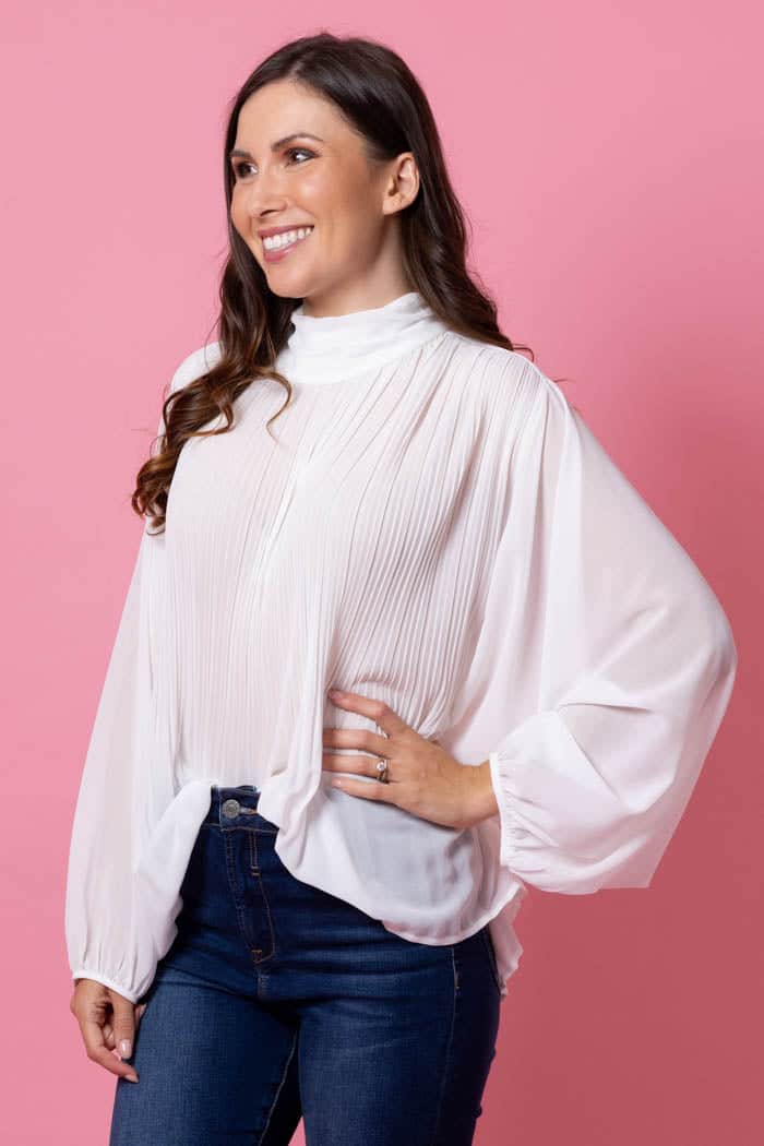 Lulu Pleated Blouse Off White 3