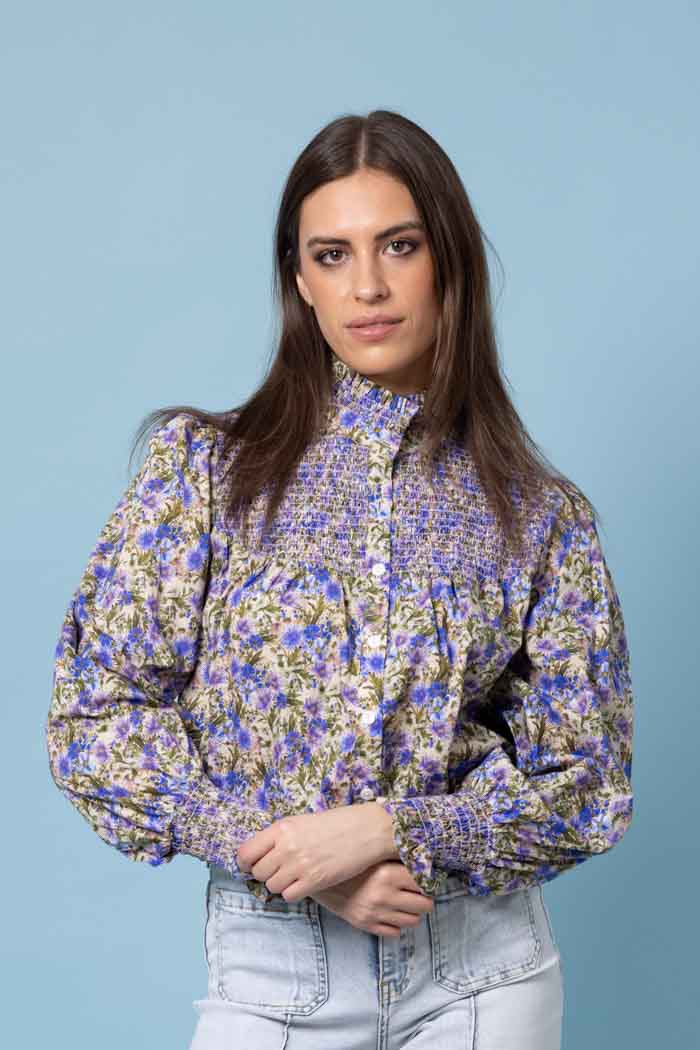 Taylor Shirring Shirt Purple Floral