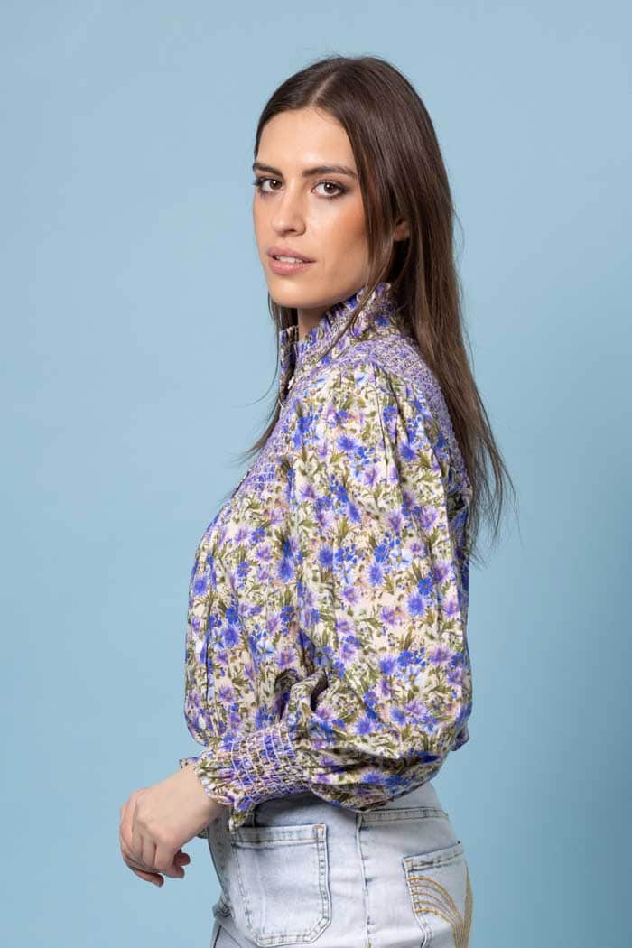 Taylor Shirring Shirt Purple Floral 2