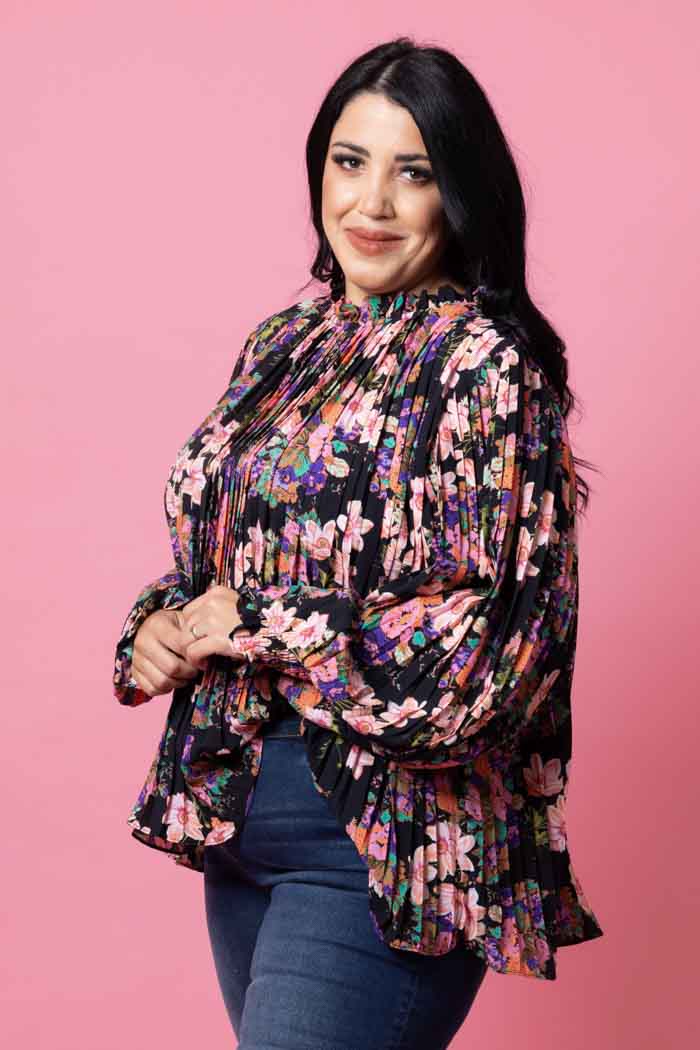 Laura Pleated Top Fluro Floral Black 5