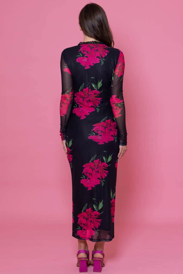 Ariana Maxi Mesh Dress Black Floral 3