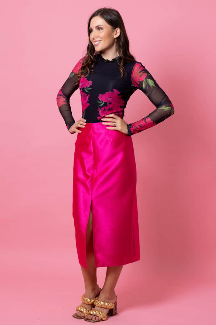 Alana Long Pencil Skirt Hot Pink 2