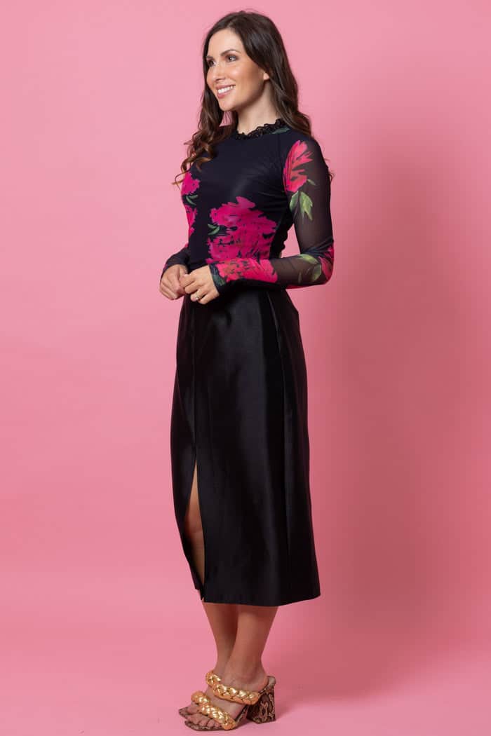 Alana Long Pencil Skirt Black 3