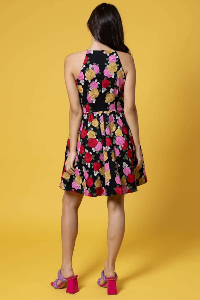 Harper Embroidered Mini Dress Black Floral 3