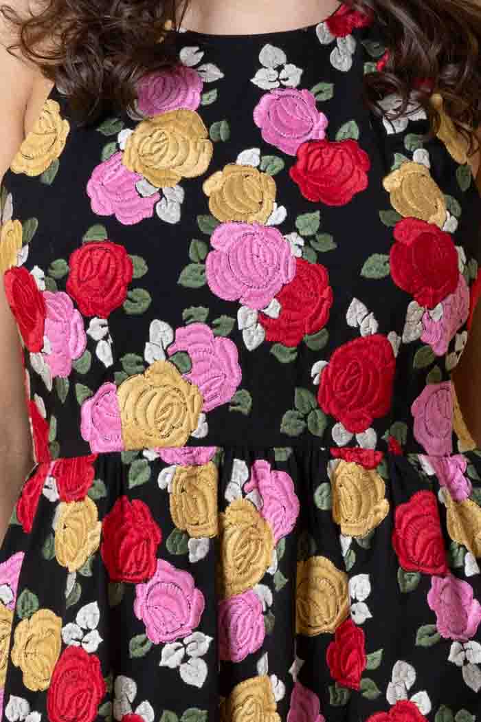 Harper Embroidered Mini Dress Black Floral 4