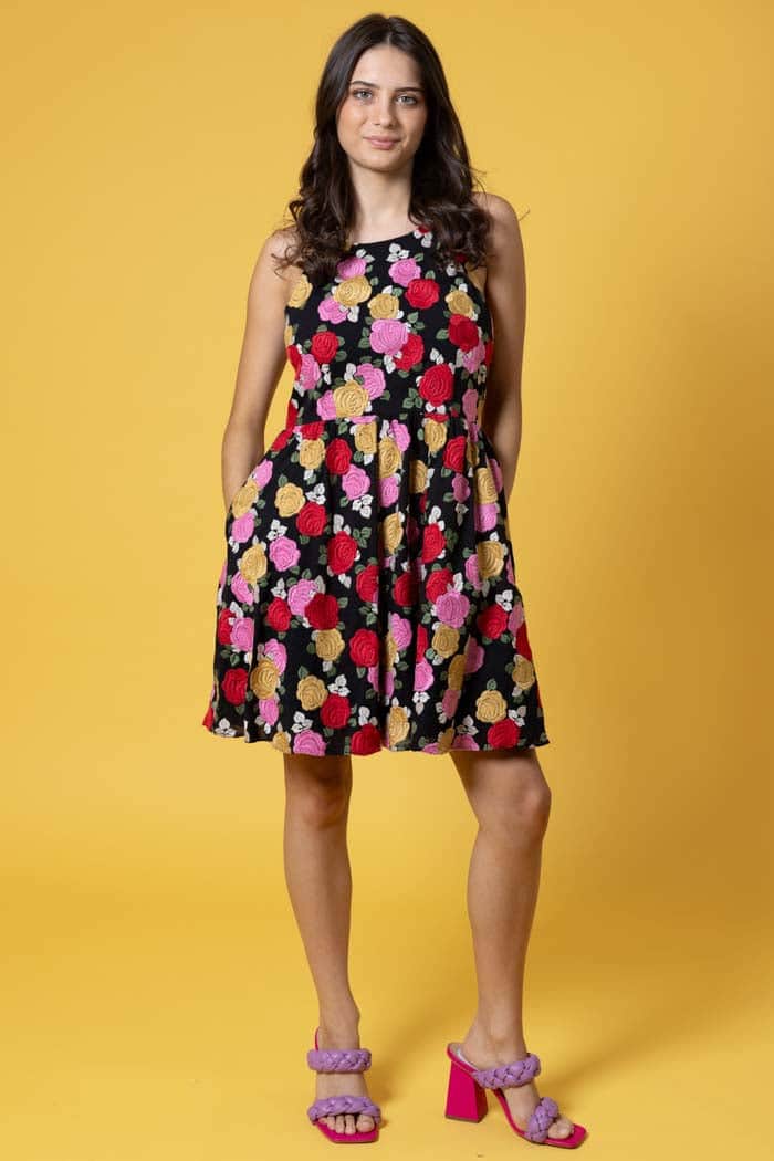 Harper Embroidered Mini Dress Black Floral