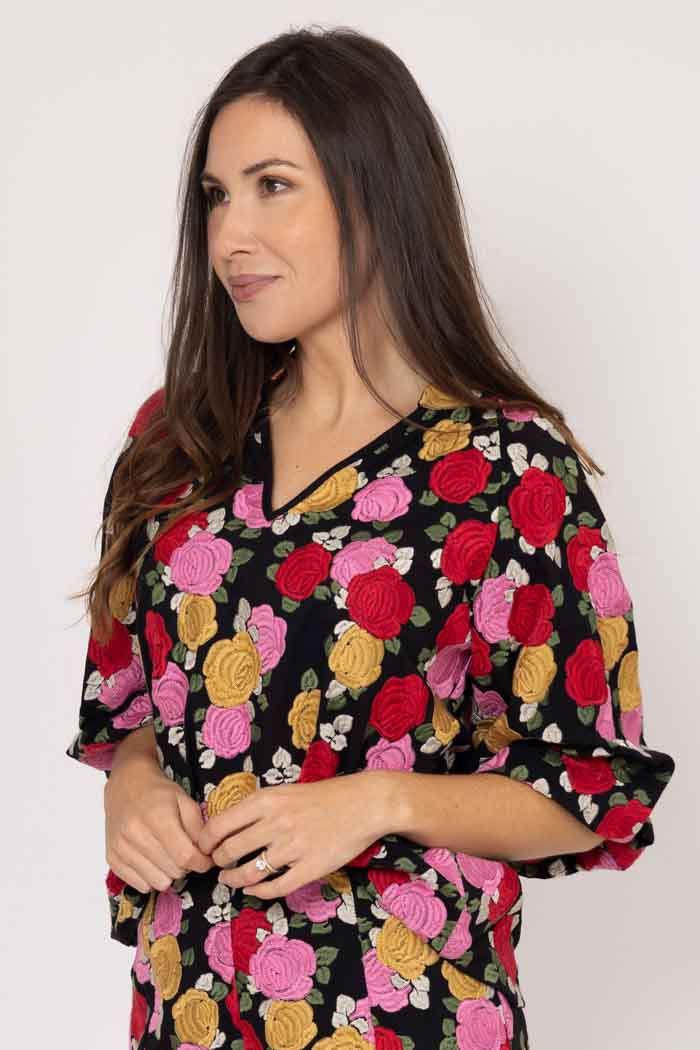 Layla Embroidered Blouse Black Floral 2