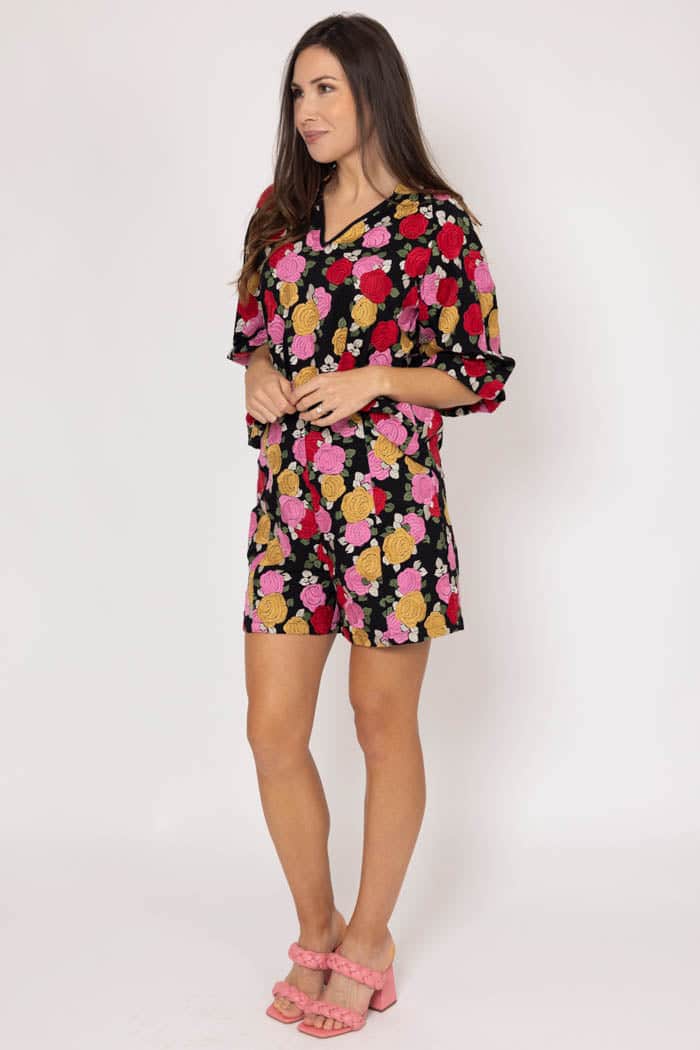 Layla Embroidered Short Black Floral 2