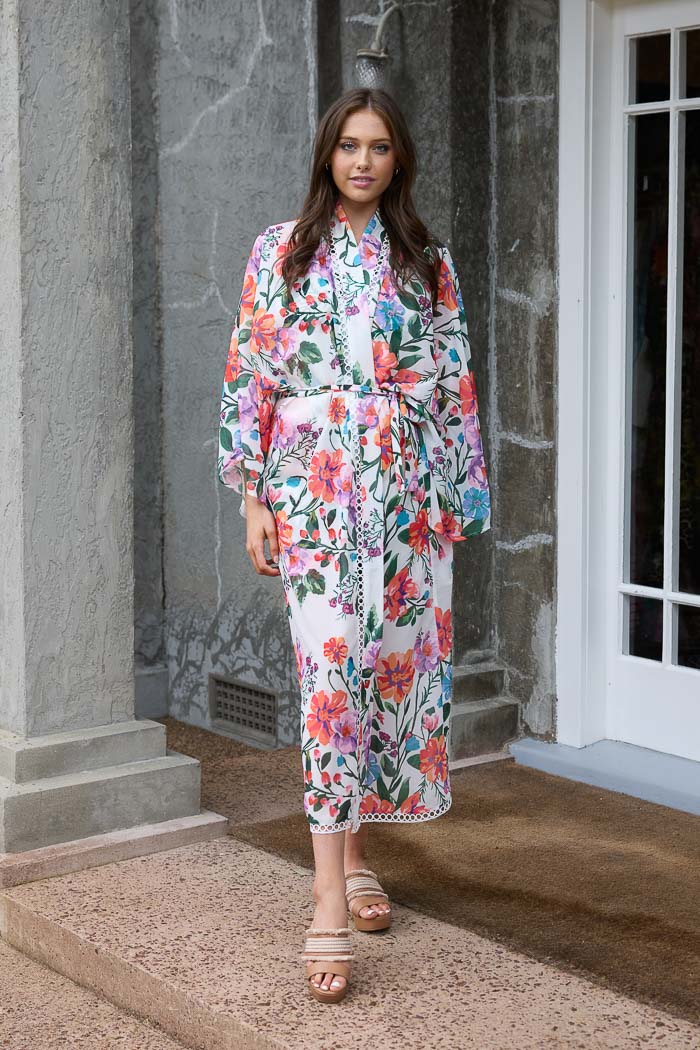 White floral maxi kimono