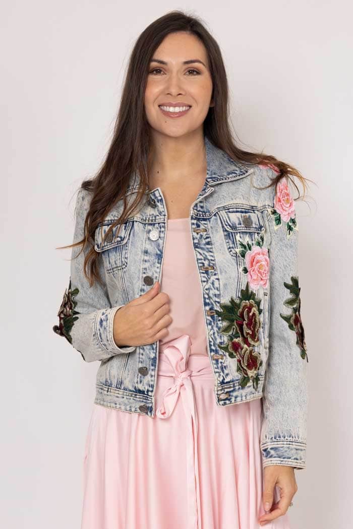 Lily Denim Embroidered Jacket Blue