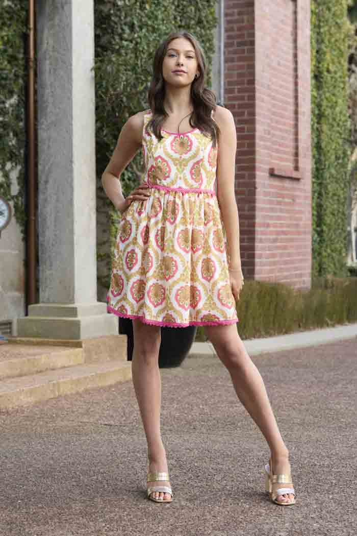 Sally Dress Paisley Fluro Pink