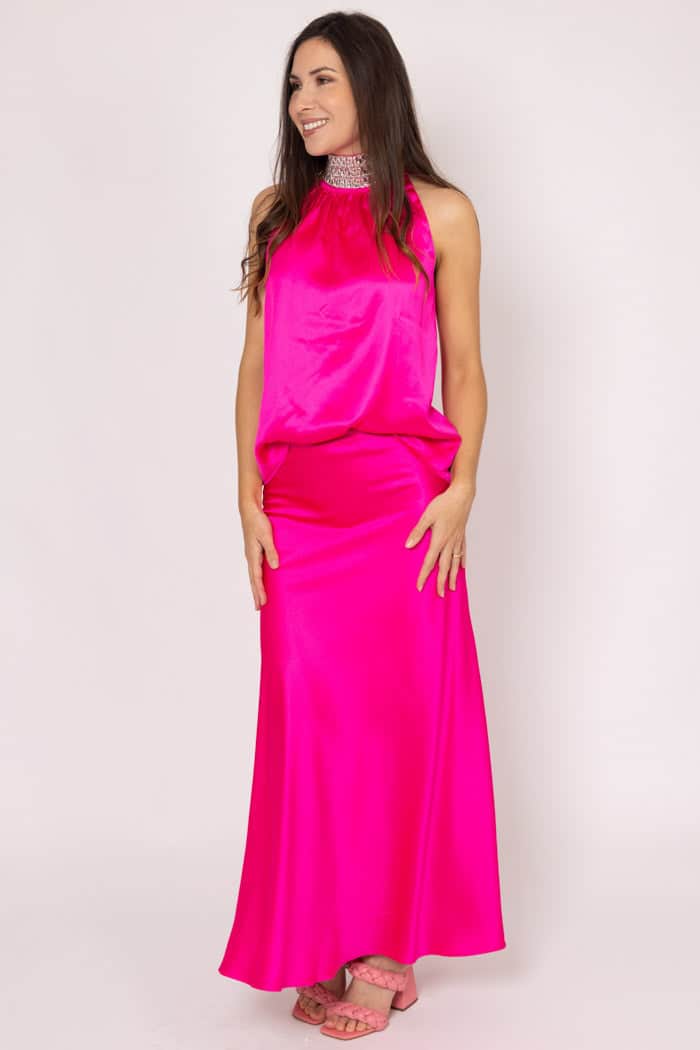 Nellie Satin Maxi Skirt Pink 2