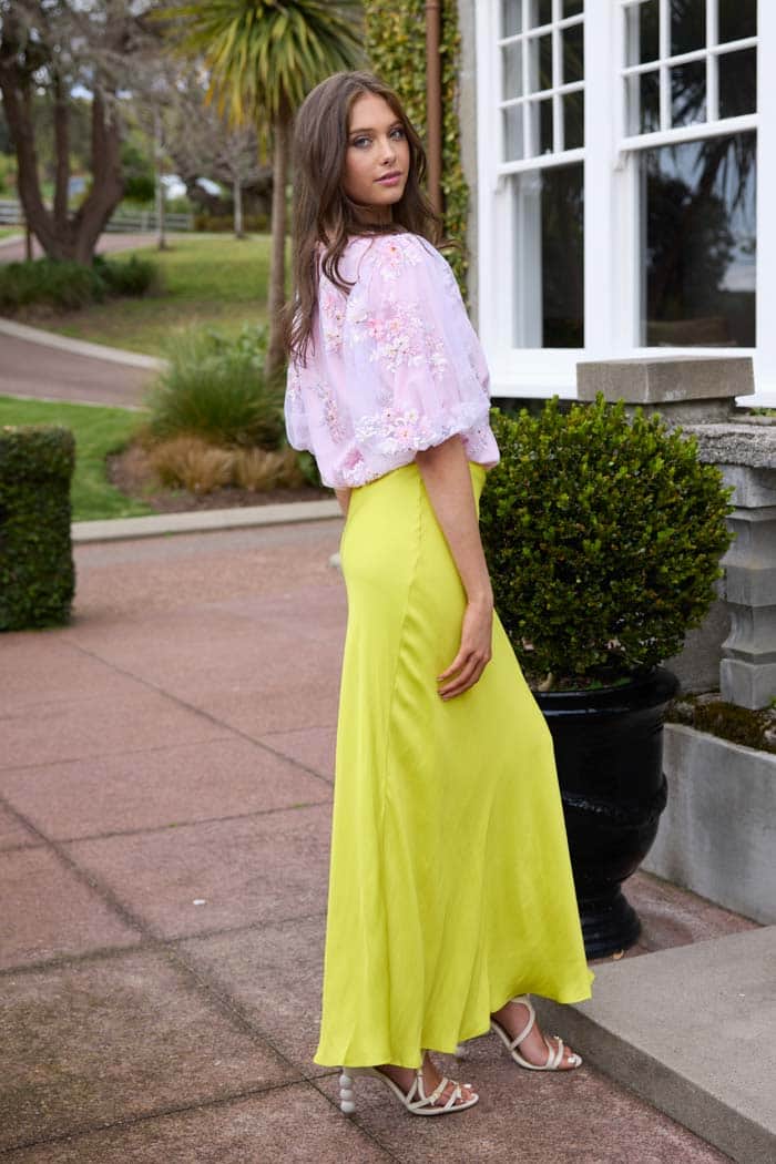 Nellie Satin Maxi Skirt Zest 2
