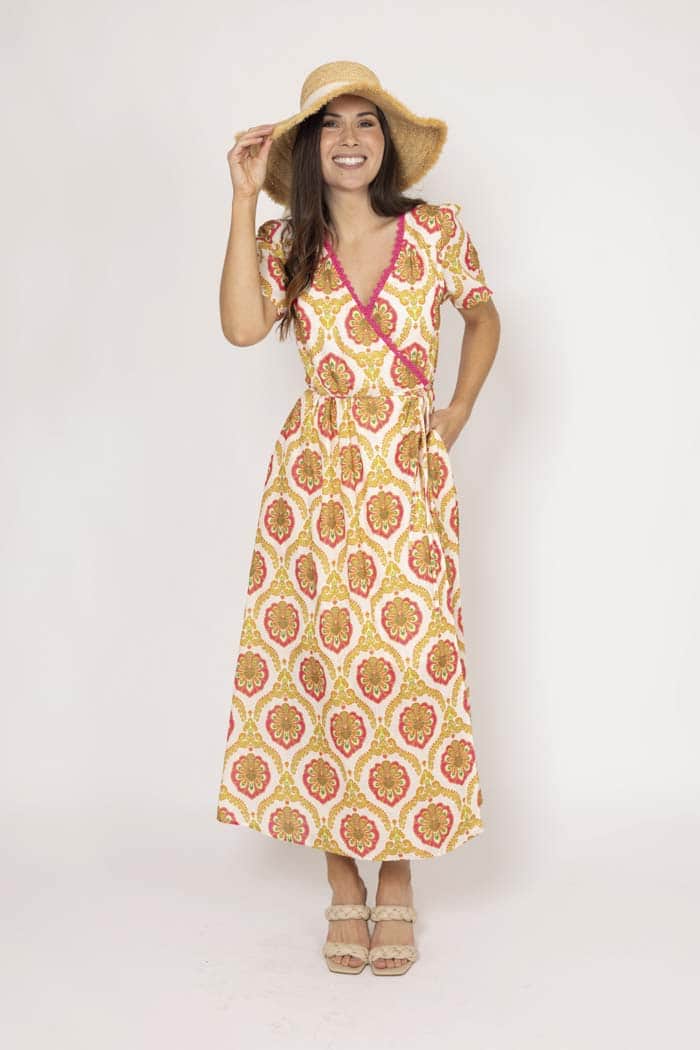 Phoebe Wrap Dress Paisley Fluro Pink 5