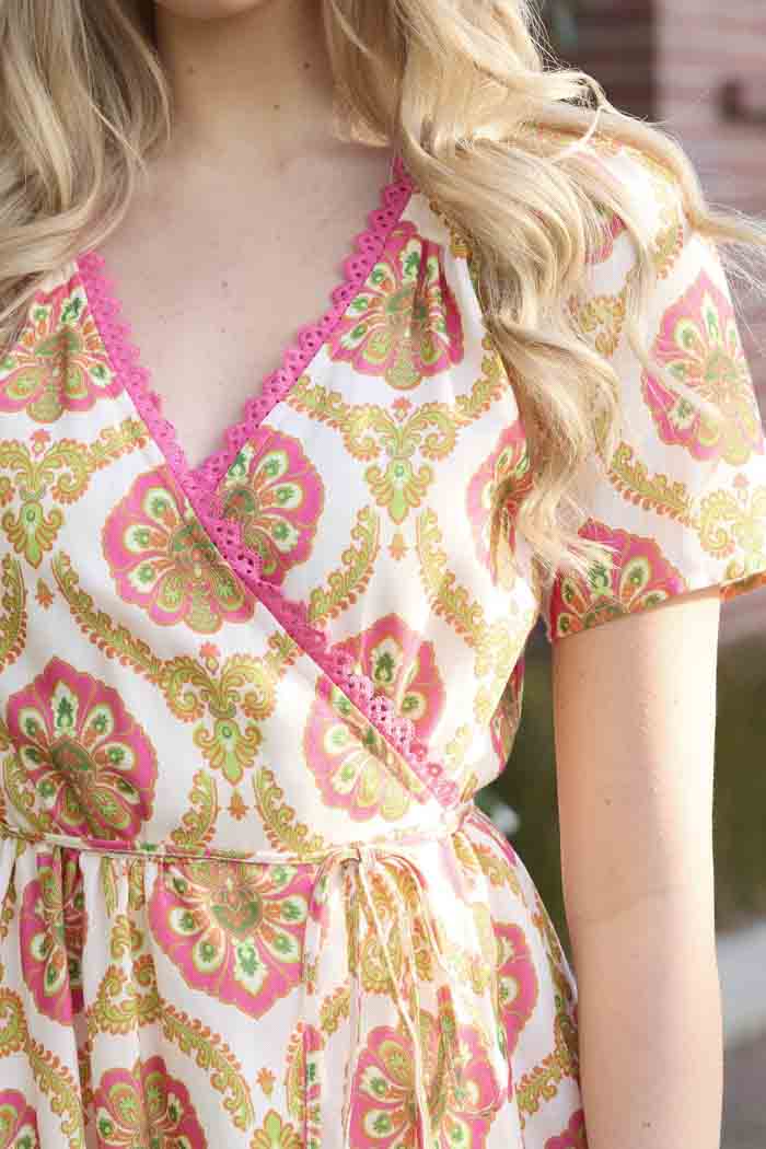 Phoebe Wrap Dress Paisley Fluro Pink 4