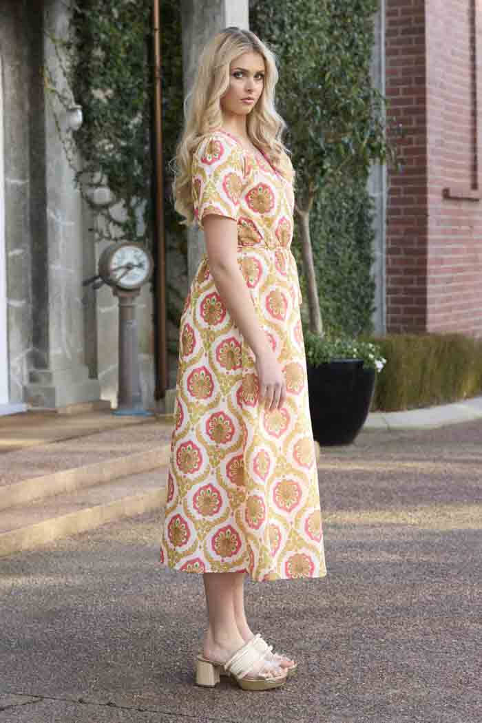 Phoebe Wrap Dress Paisley Fluro Pink 2