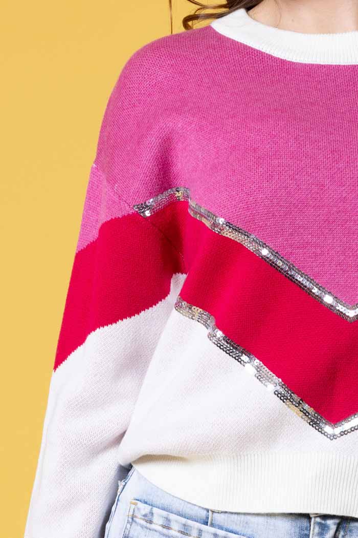 Elliot Sequin Knit Jumper Pink White 4
