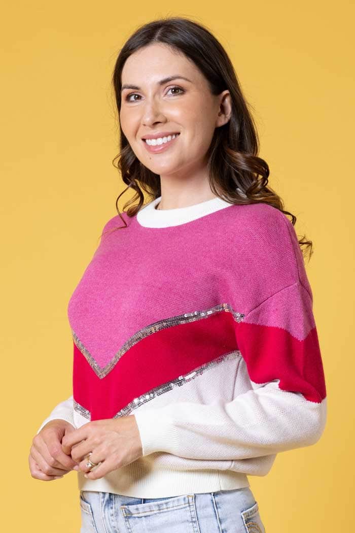 Elliot Sequin Knit Jumper Pink White 2