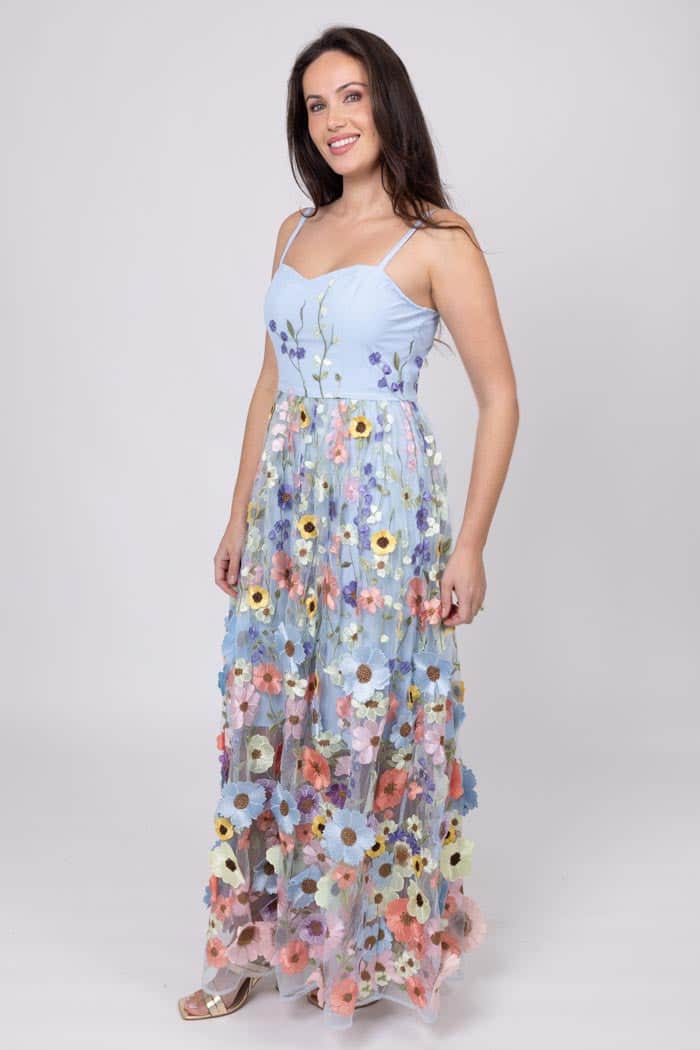 Savannah Embroidered Lace Maxi Dress Blue 3