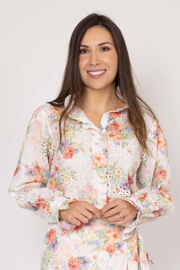 Andrea Embroidered Shirt Peach Floral