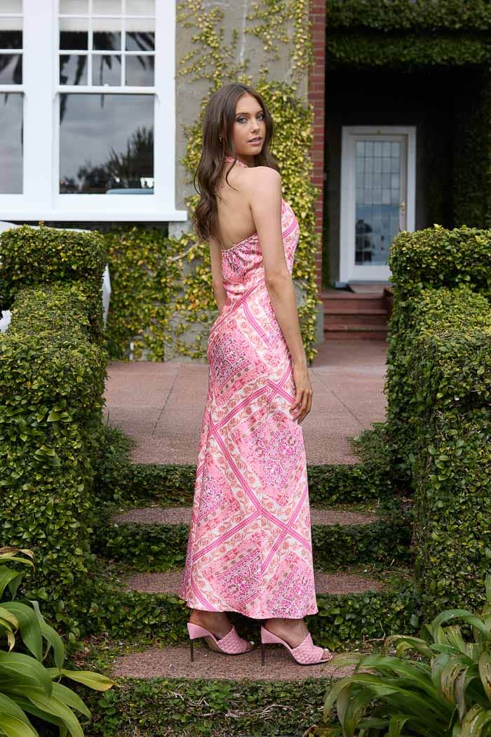 Irene Halter Dress Pink Print 3