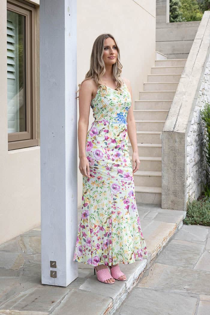 Sofia Mesh Maxi Dress Green Floral 3