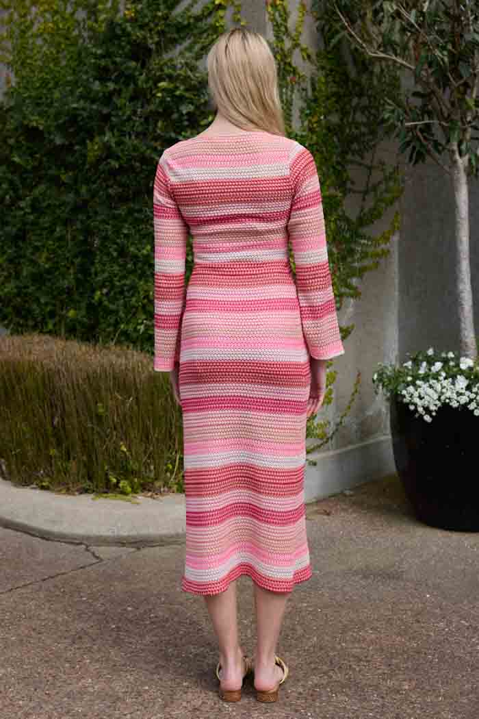 Jessie V Neck Maxi Knit Dress Stripe Pink 3