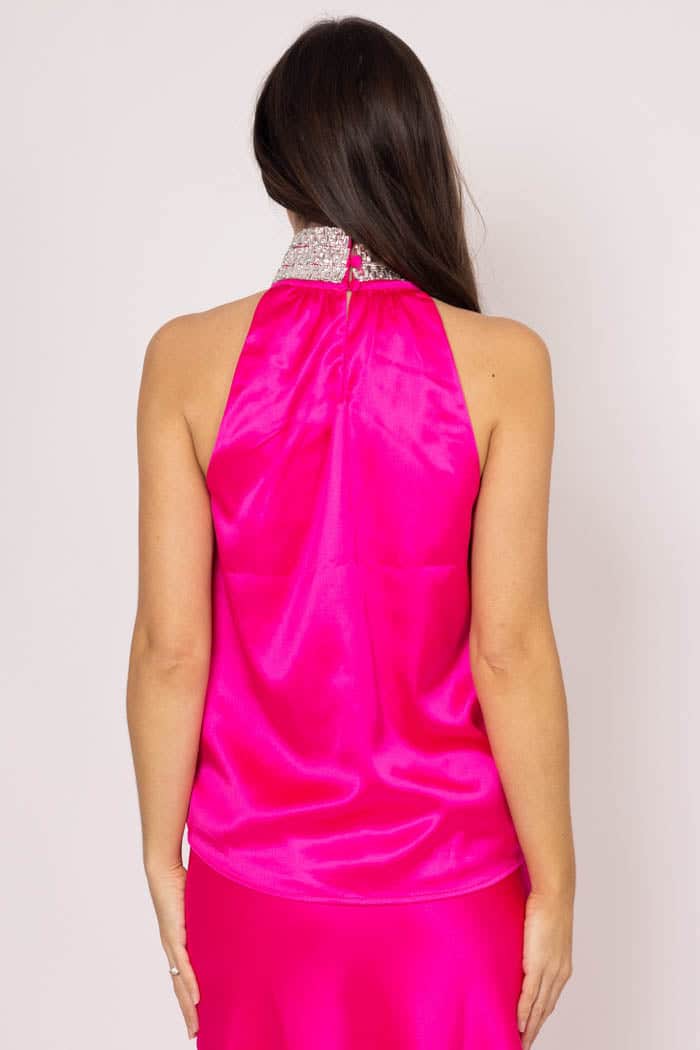 Nerissa Satin Diamante Halter Top Pink 3